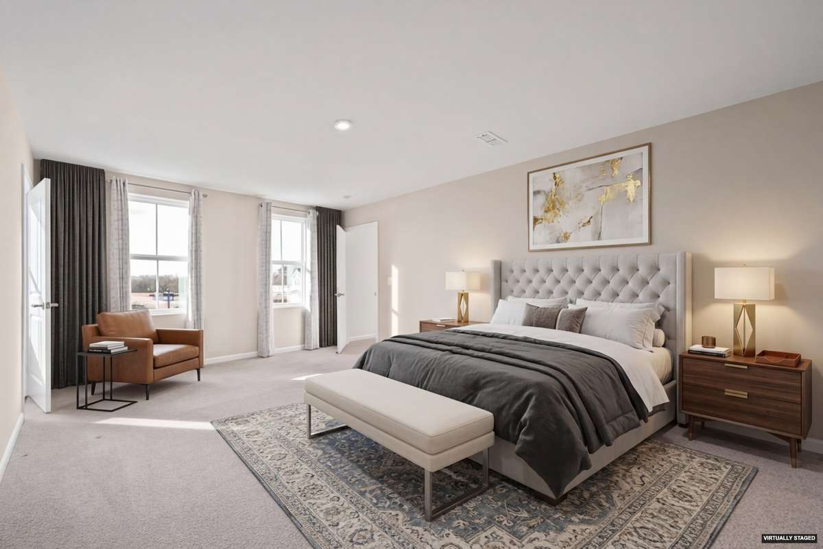 Modern Primary bedroom
Digitally staged image