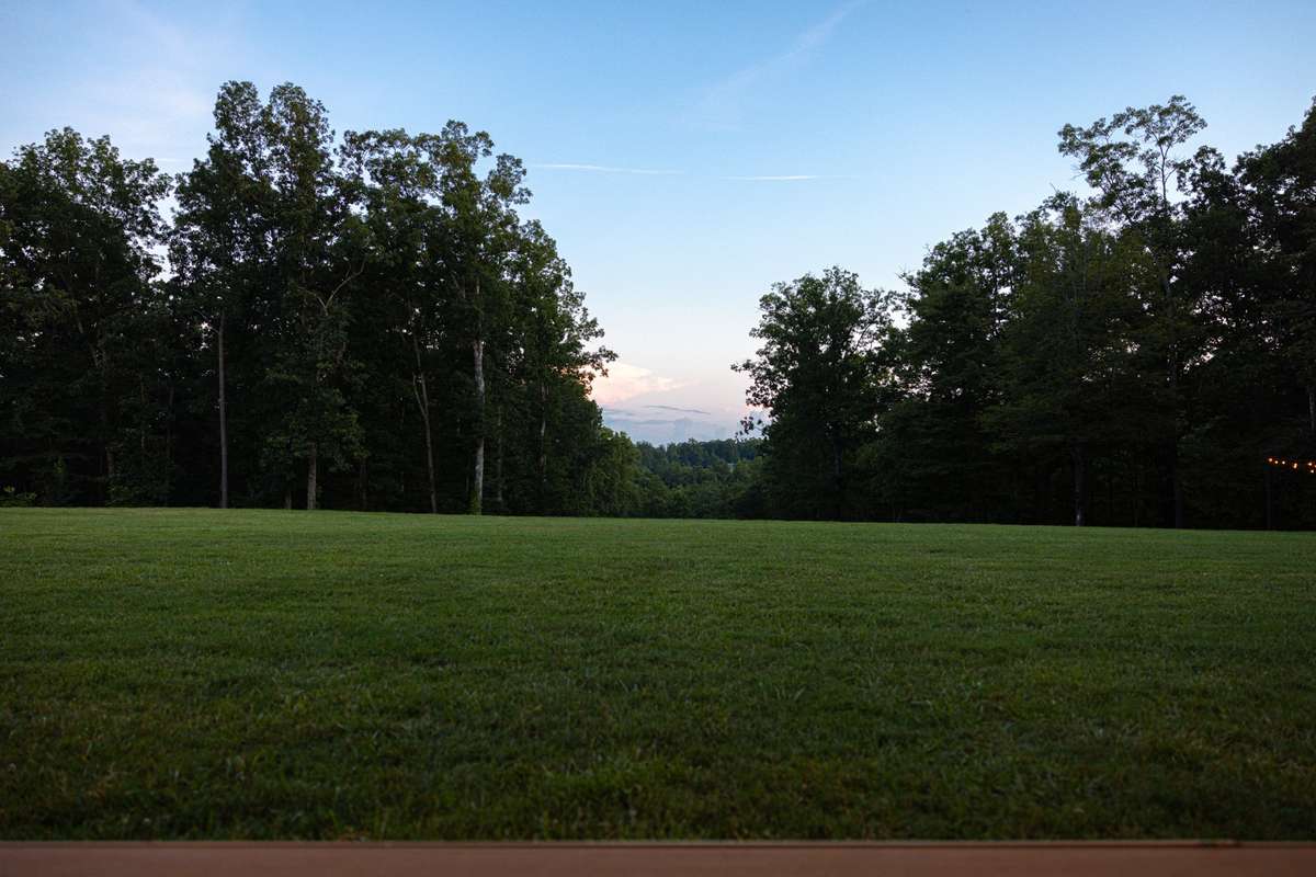 Evening View of the sun setting on the front green space!