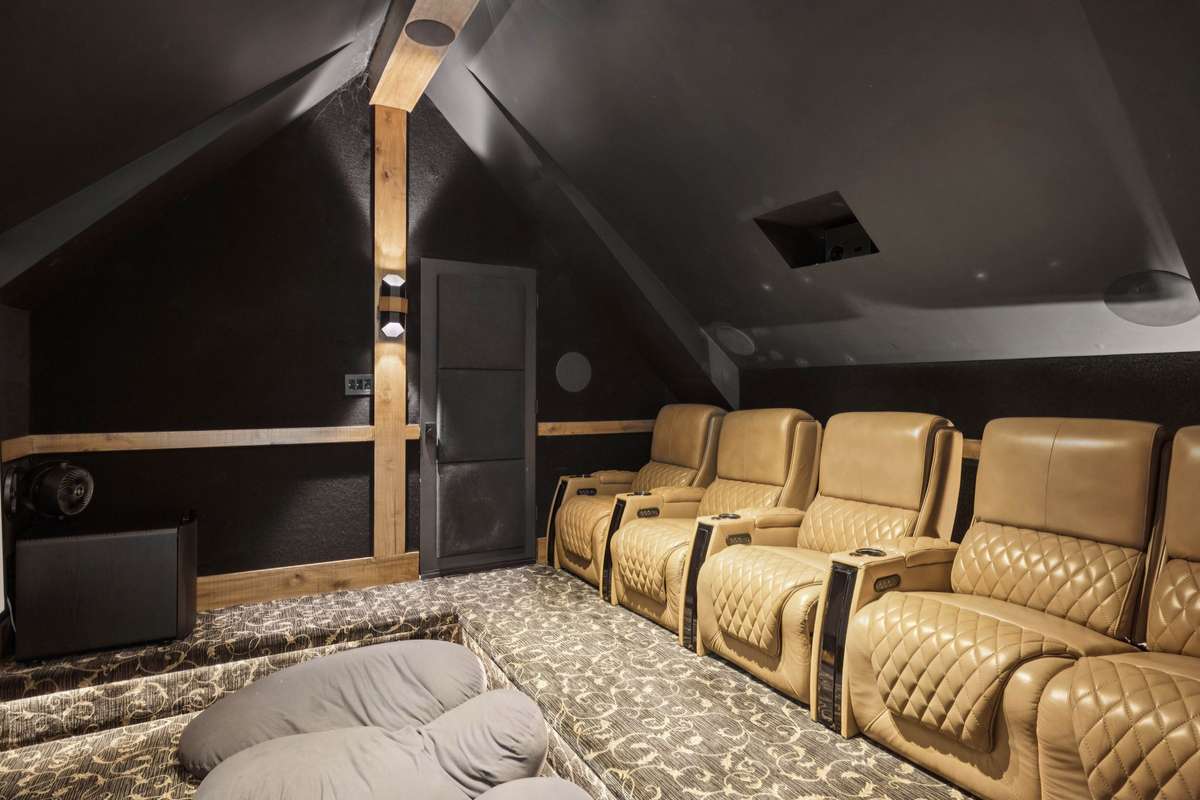 Home Theater Room on the 3rd Floor, with built in seating.