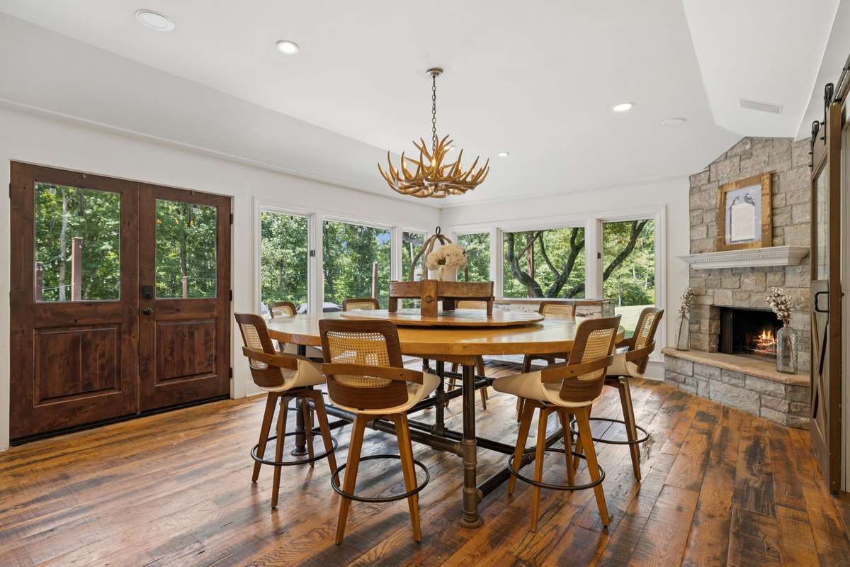 Dining Room area with rock fireplace!