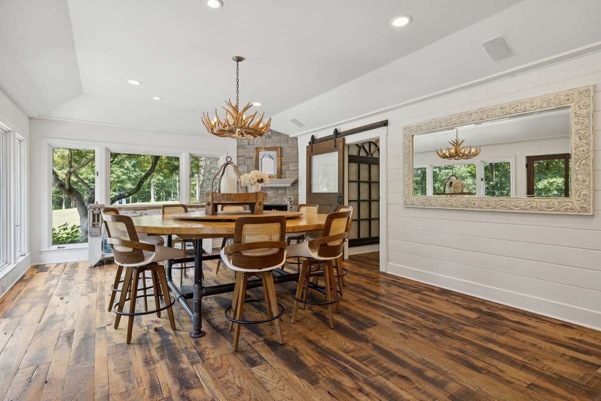 Another view of the dining room, designed for a large gathering space.