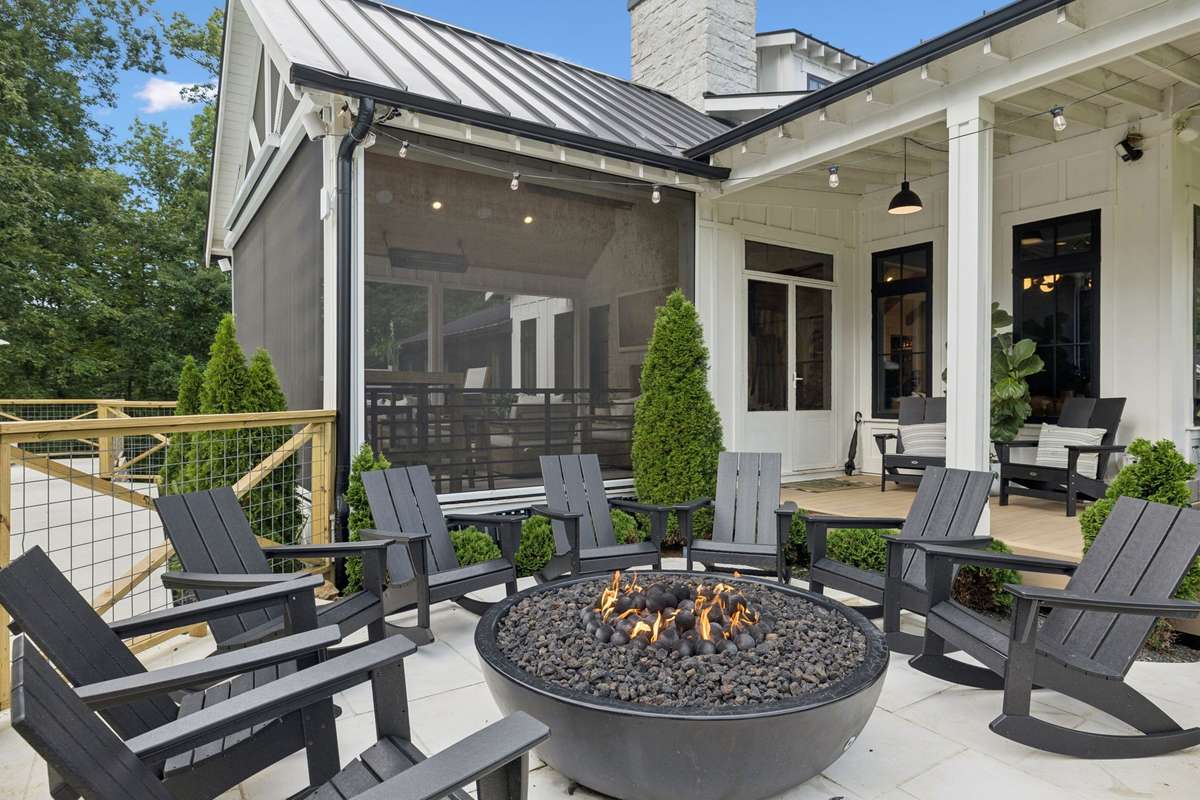 Large fire pit area adjacent to the pool area.  Large enough for the entire family or friends to enjoy the serenity of nature.