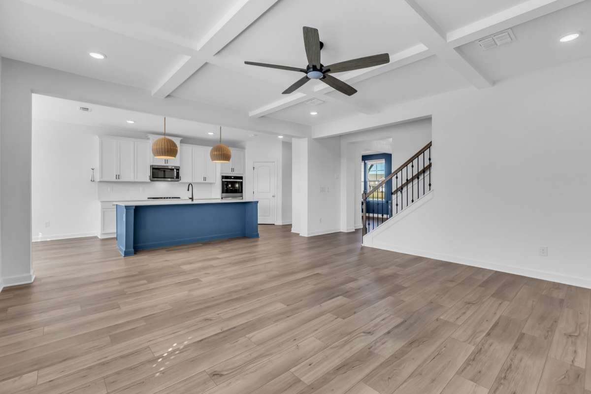 Living room flows into the kitchen.