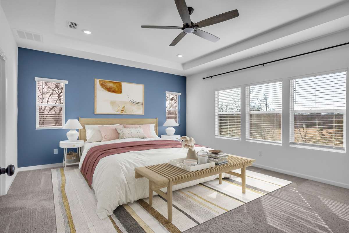 Primary bedroom suite virtually staged.