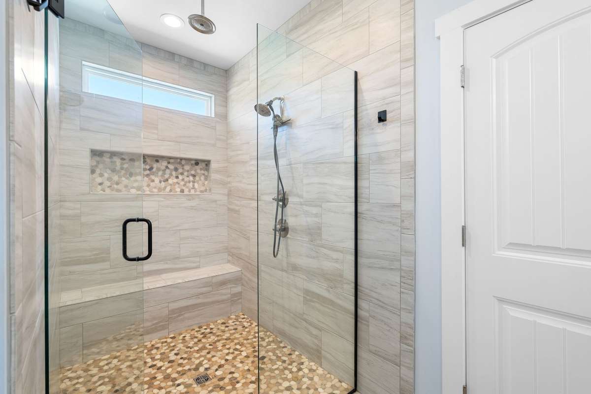 Walk-in shower with glass door!