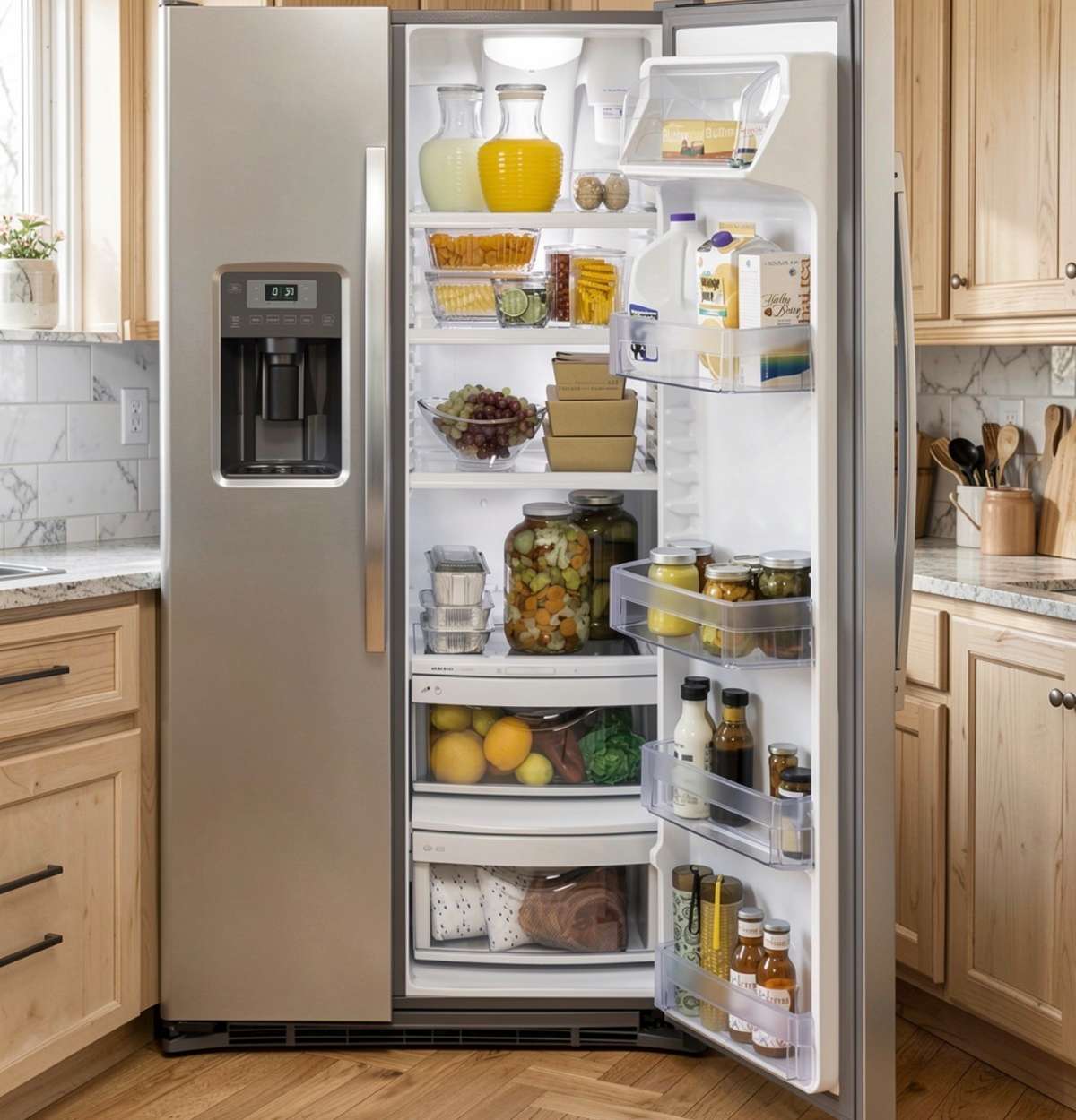 GE Profile Energy Star Side Refrigerator with Water & Ice Dispenser included. Stainless Steel Optional.