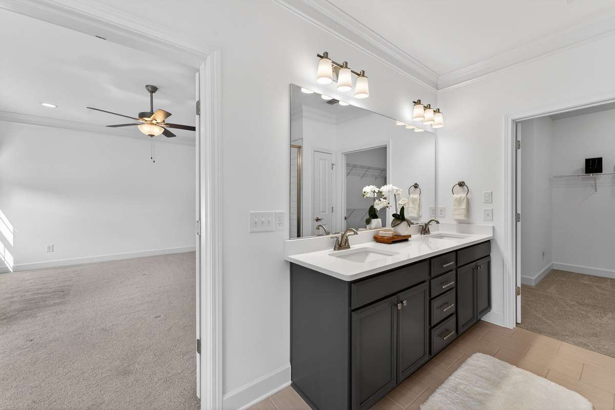 Primary Bath with Double Sinks.