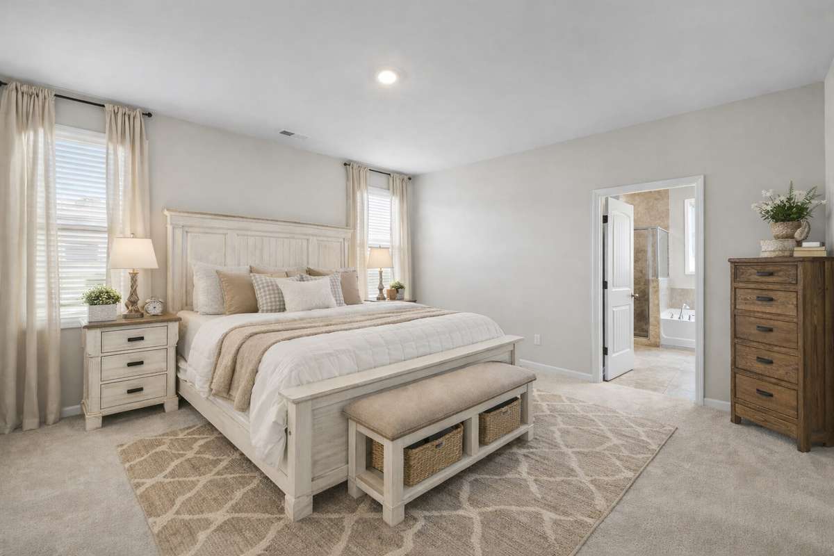 Virtually staged primary bedroom