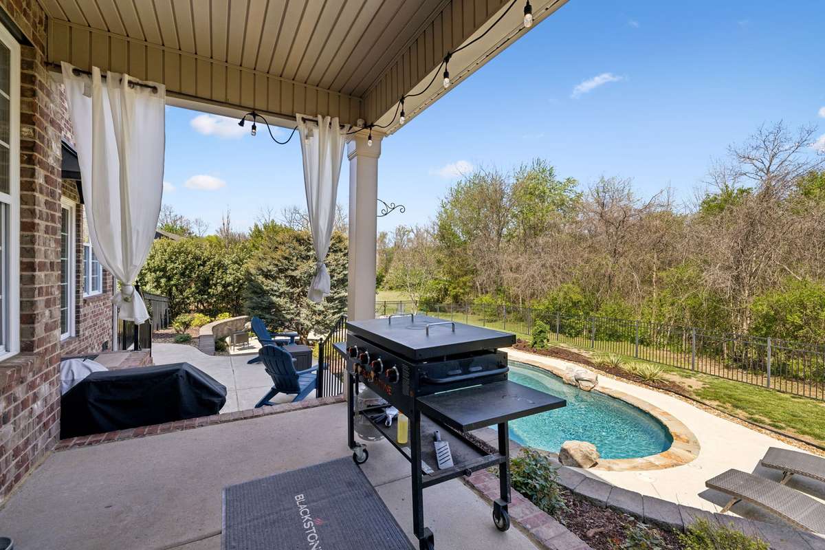Covered back porch accessed from the great room and breakfast/den