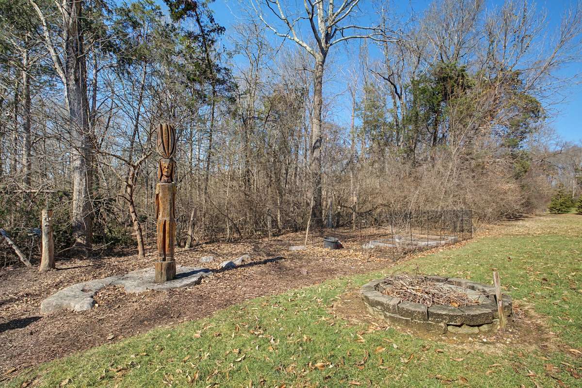 Firepit and fenced garden area