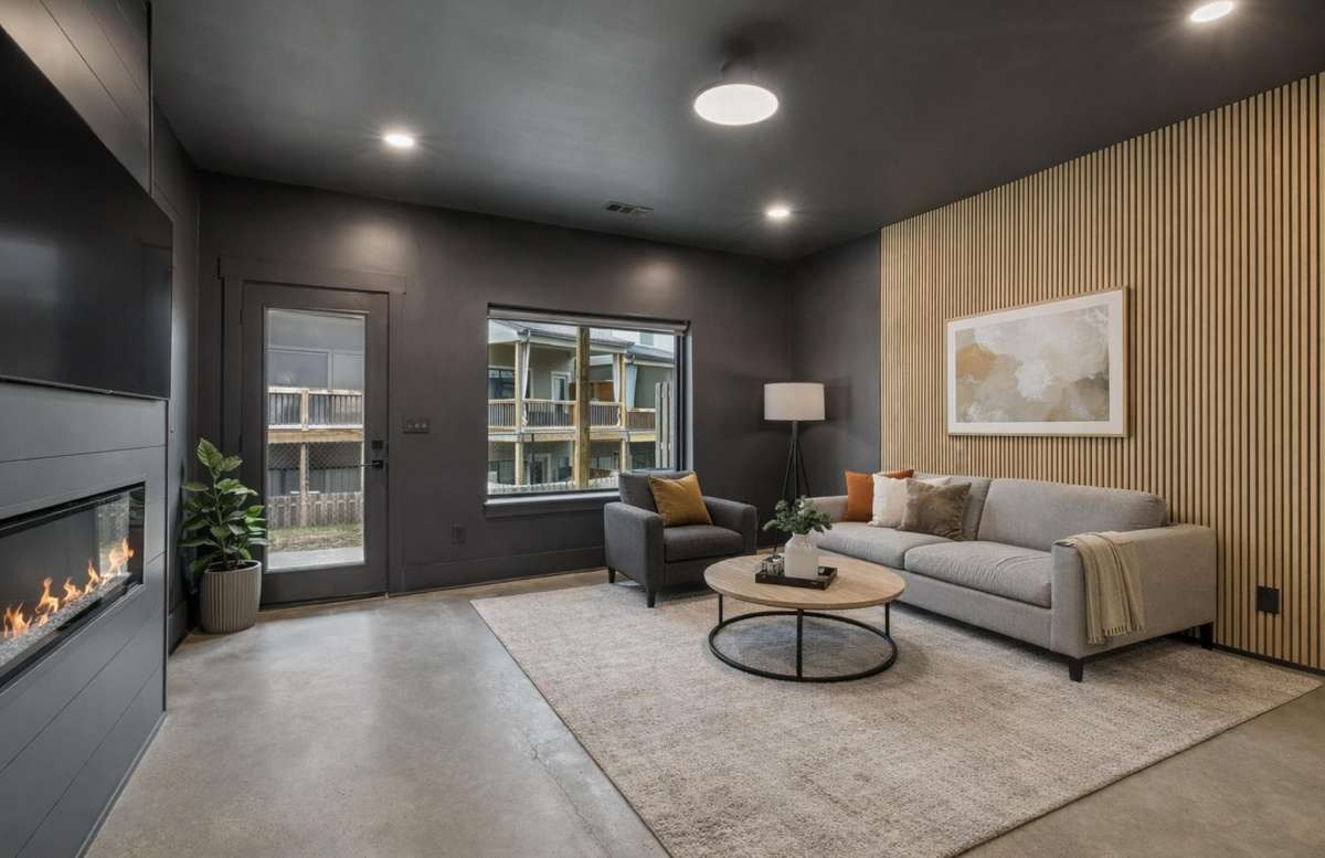 Flex Room on 1st Level with Electric Fireplace & Acoustic Soundproof Accent Wall

Photo is virtually stage for marketing purposes