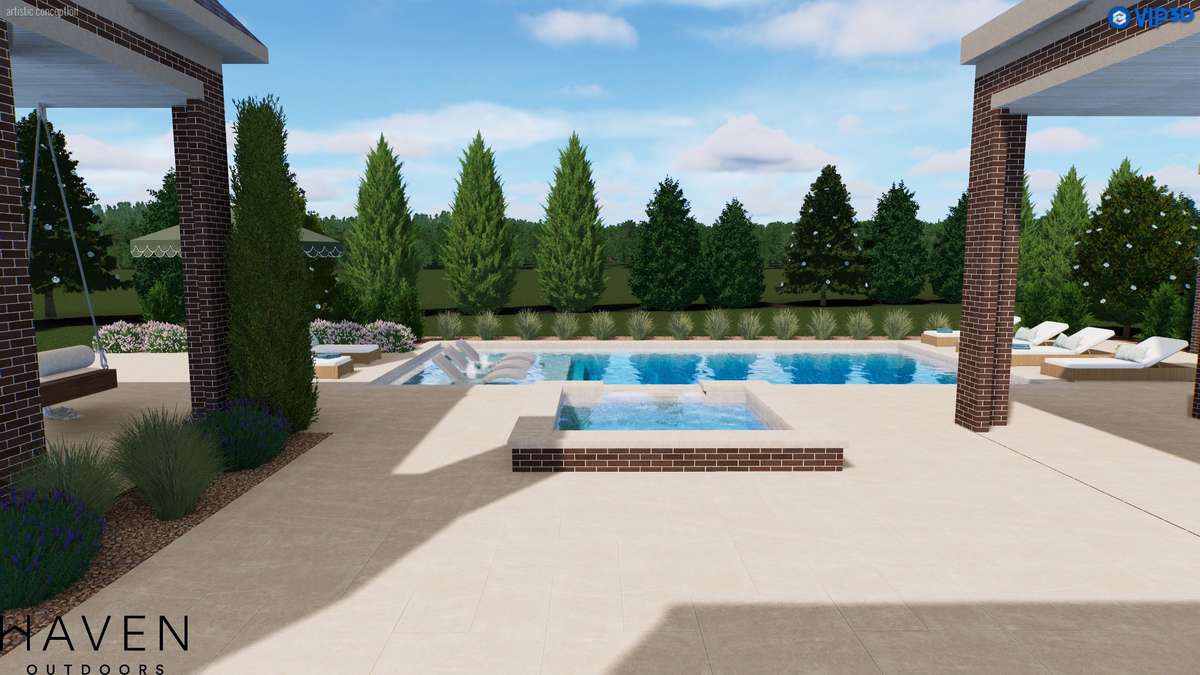 Enjoy custom landscaping surrounding your outdoor oasis.
