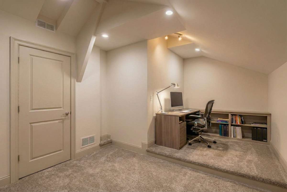 Rendering! Flex room/home office visual representation of what the unfinished storage space could be with some love!