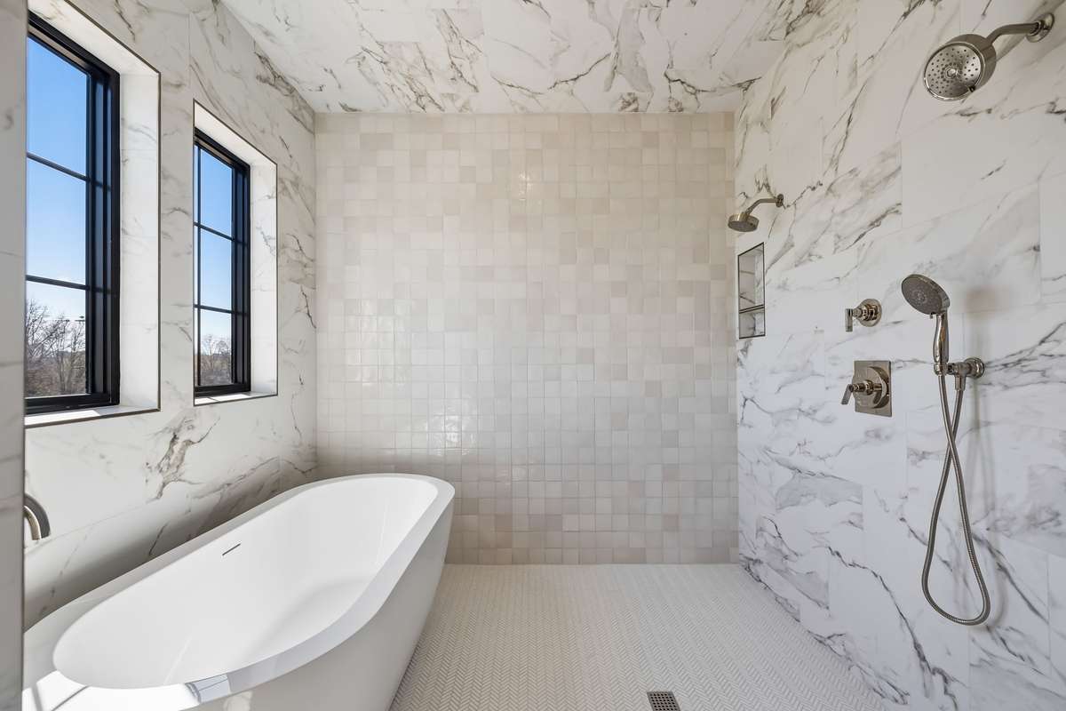 Designer wet room / Primary shower & bath. Glass to be installed