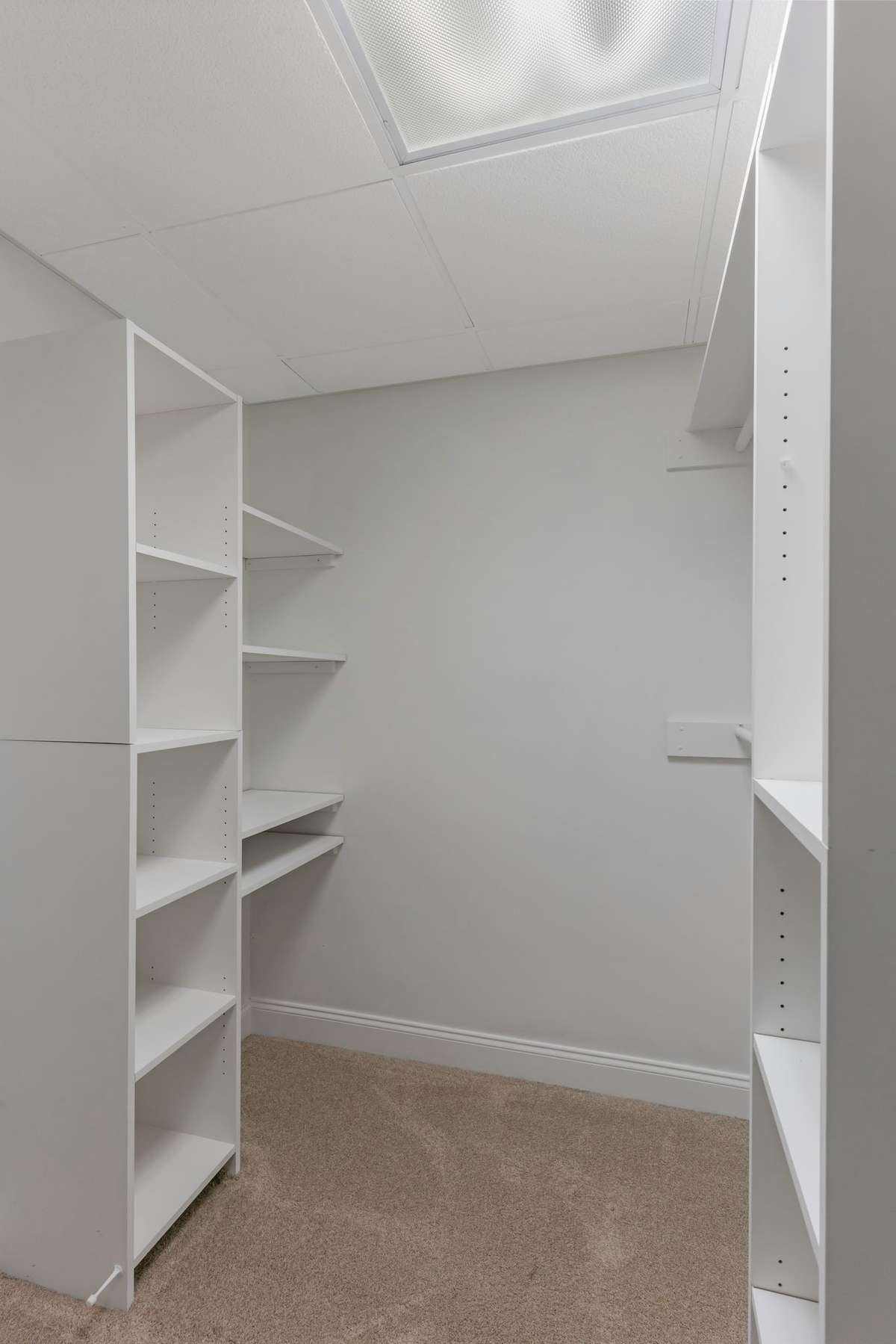 Basement guest bedroom with built-in walk-in closet.