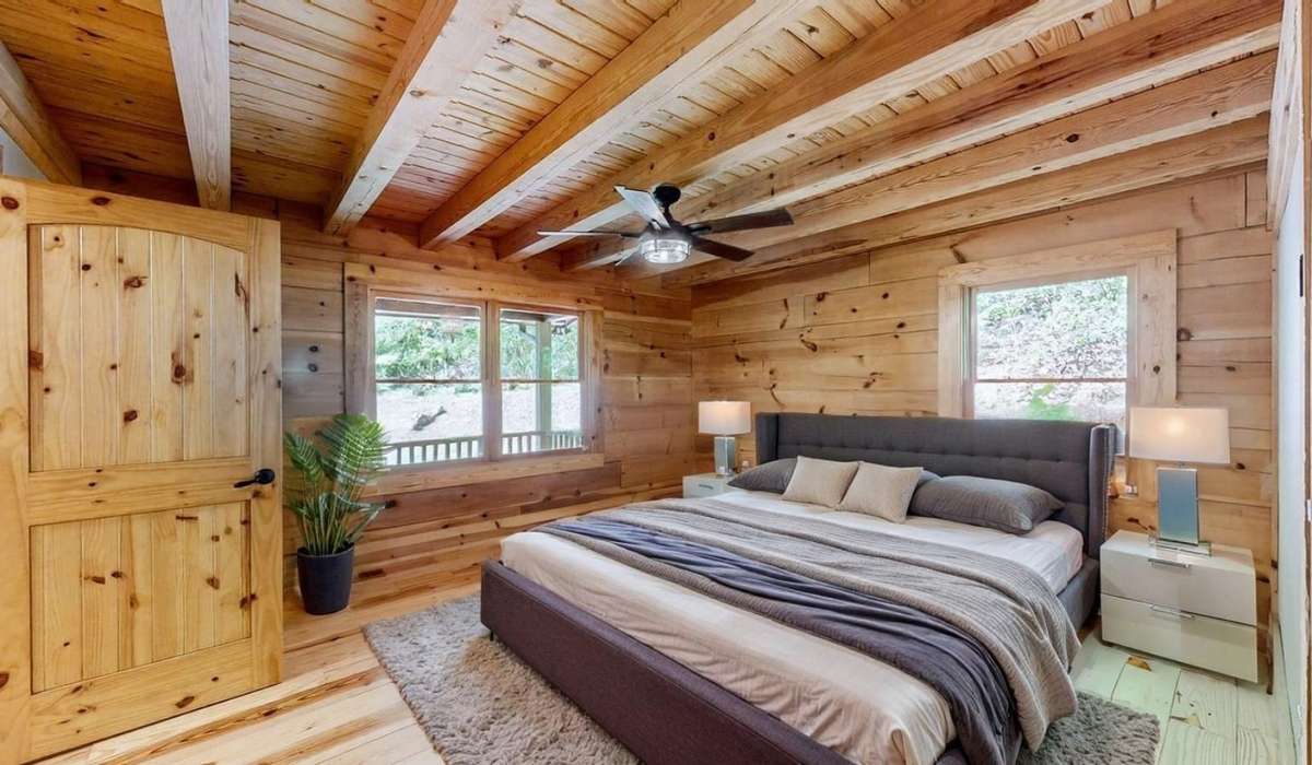 The master suite offers elegance and rustic charm.  Wake up to deer in your front yard grazing in the peaceful morning sunrise.