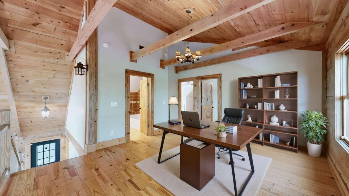 The open platform on the second level is a perfect spot for an office nook, gaming station, air hockey/foosball table, or additional sleep space.