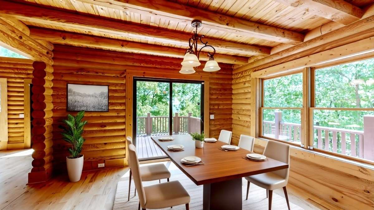 Virtually staged with a large rectangle table and chairs. Do you prefer this shaped furniture or would you furnish with a large round table top?  Either works in this awesome space!!