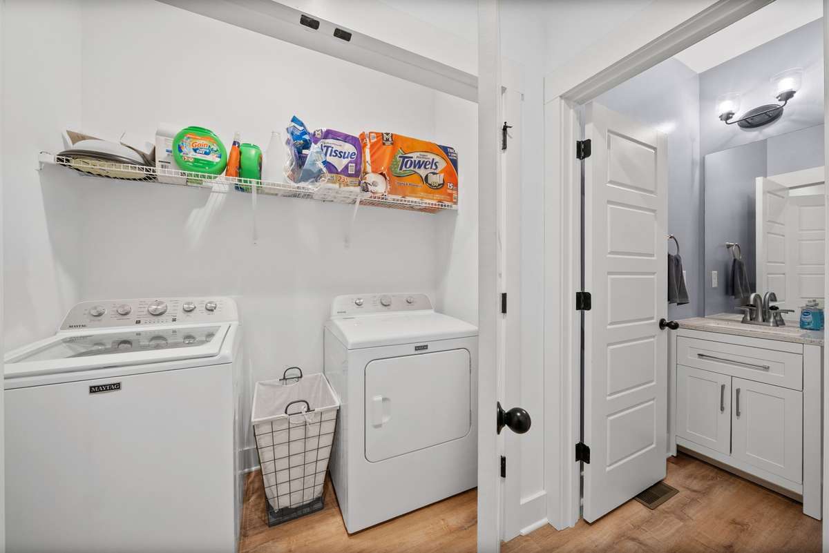 Large laundry space.  Washer and Dryer to remain with the home.