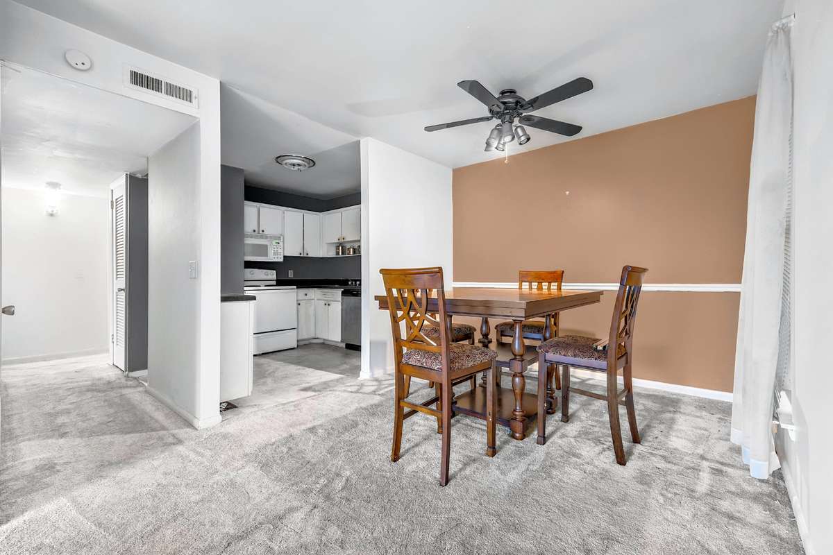 Open kitchen, dining, and living room combo