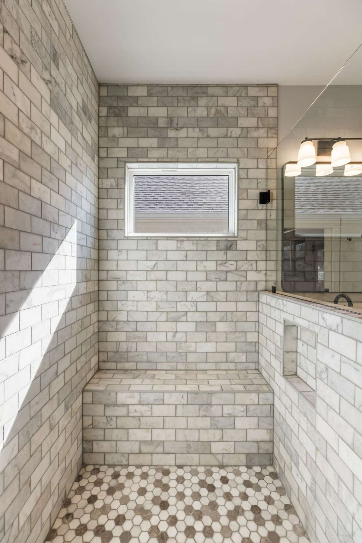 Shower bench under window