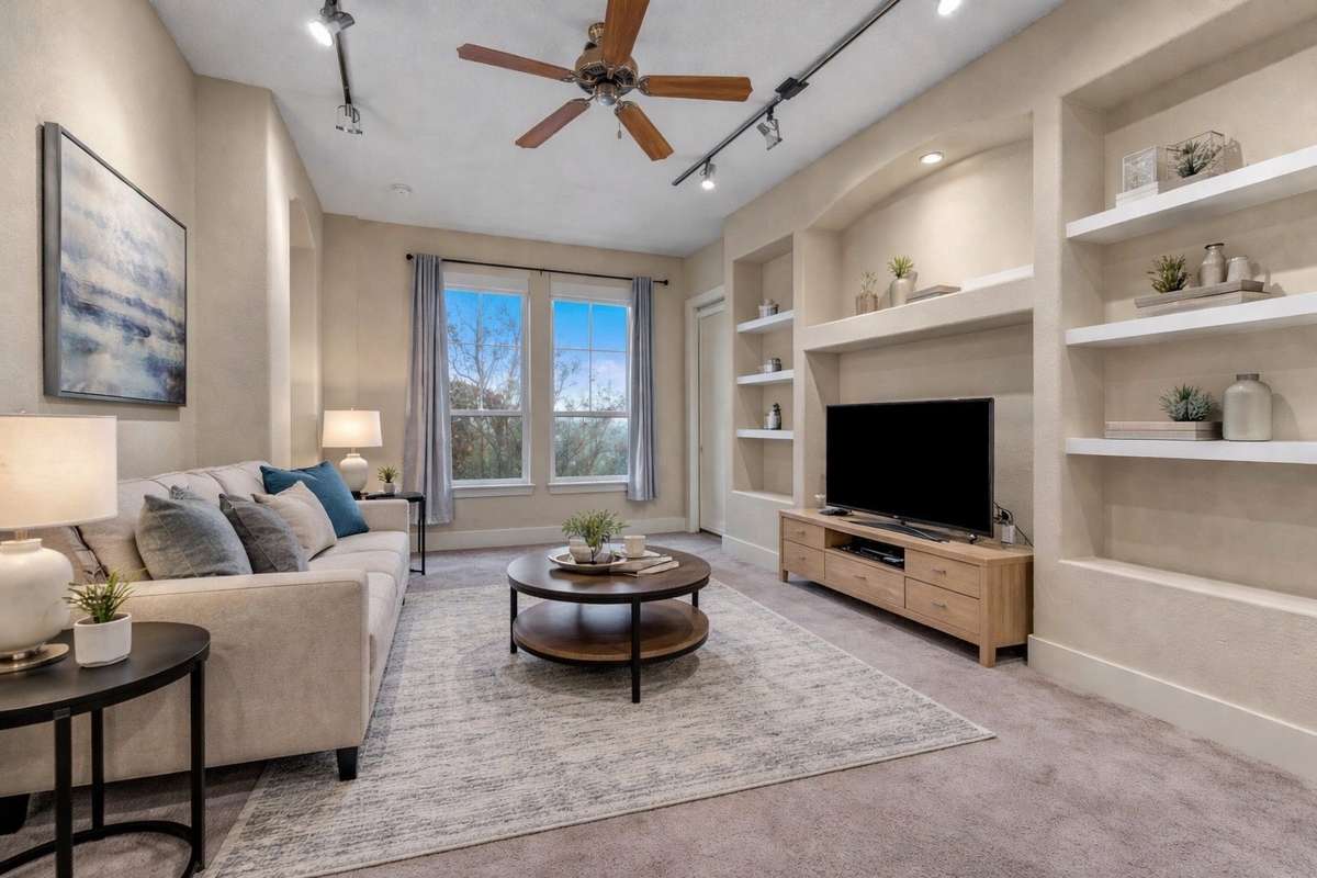 High ceilings, natural light, and built in shelving give you living space with plenty of versatility.
