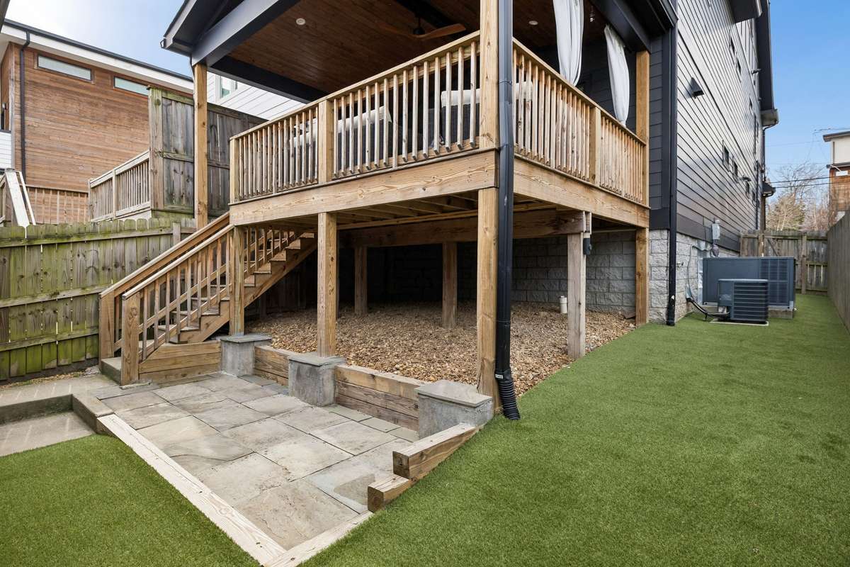 Turf in the back and side yards for easy maintenance.