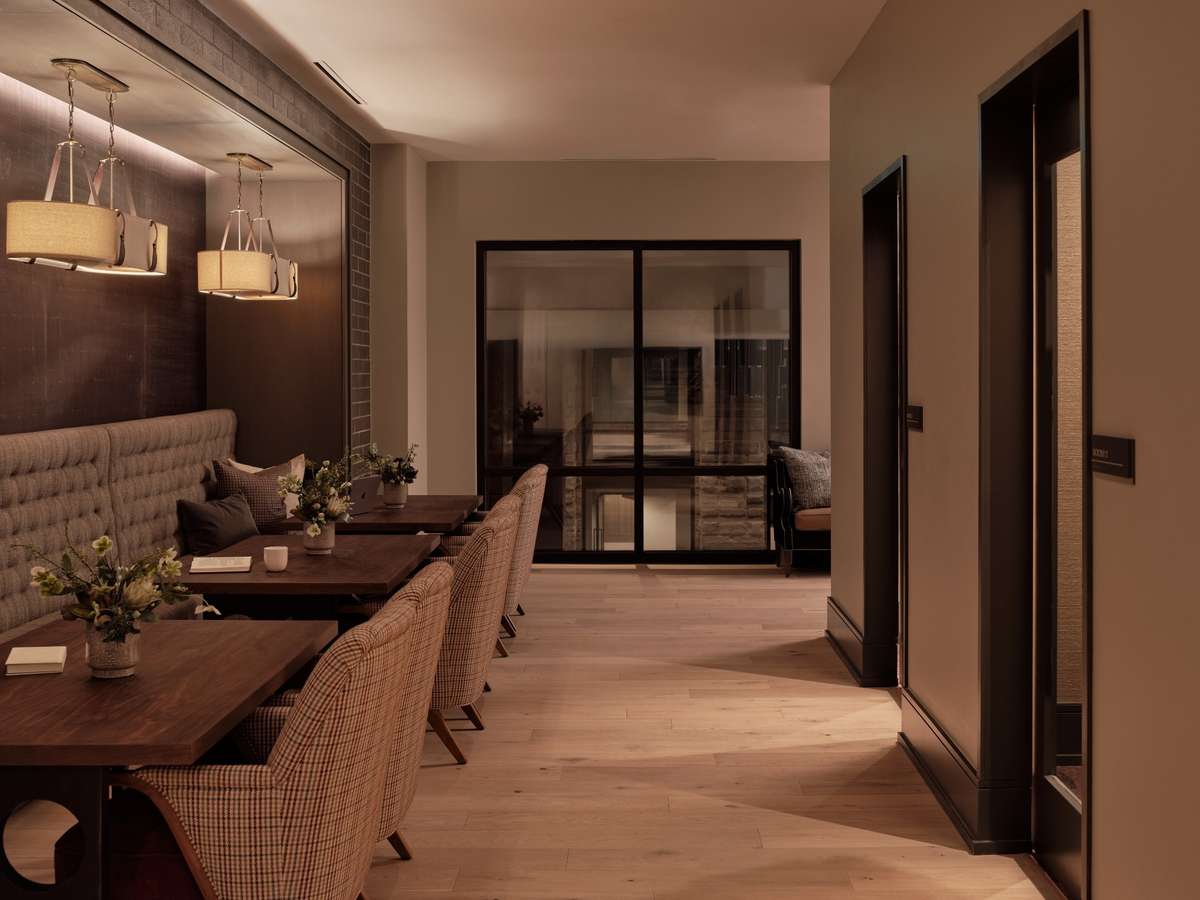 Level 1 - Multiple co-working spaces + conference room.