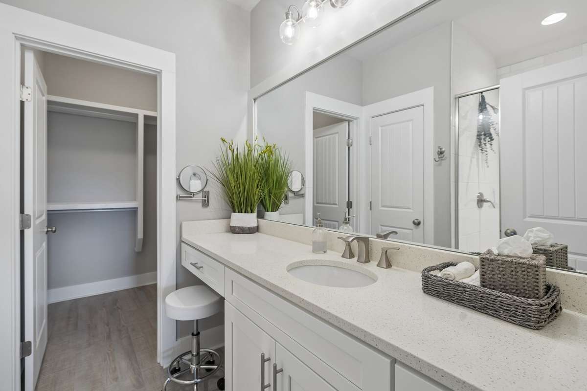 Primary Bathroom with a makeup vanity and water closet