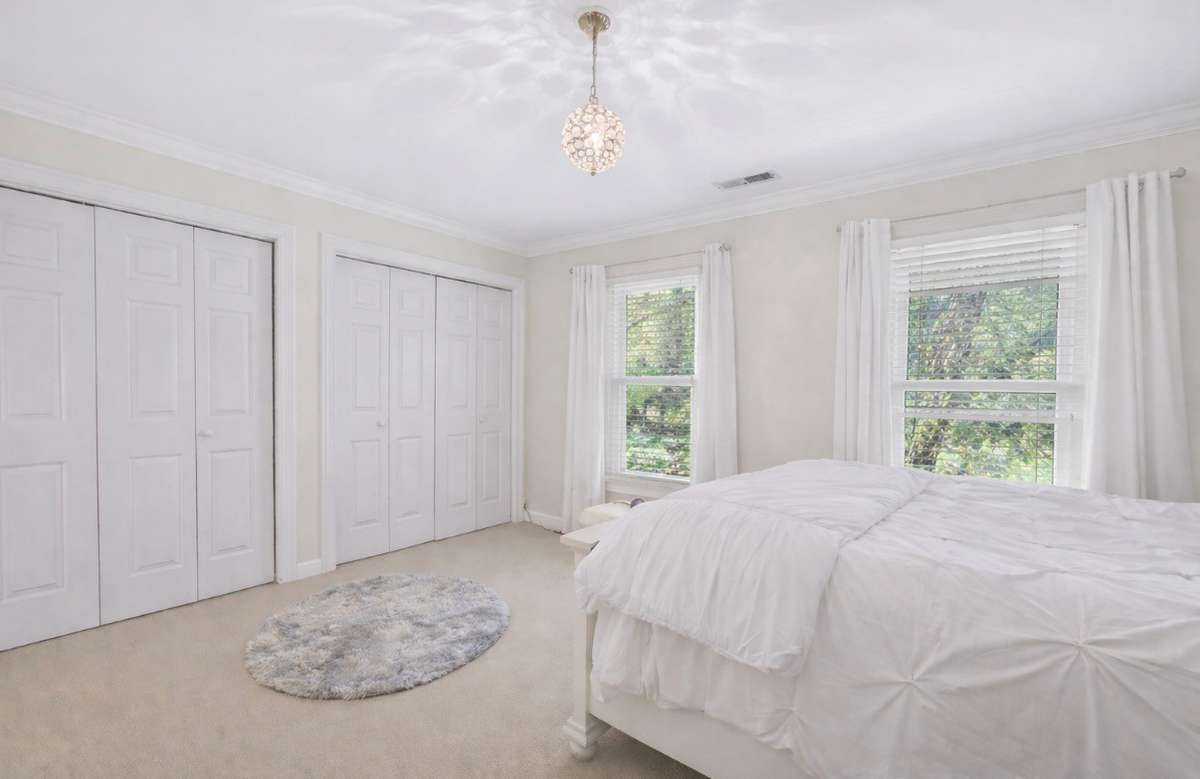 Color of walls are virtually staged. They are a shade of purple