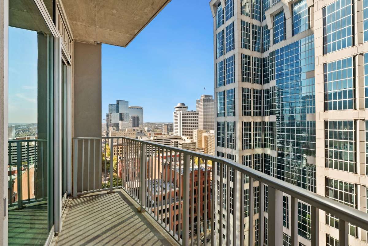 Large balcony with city views