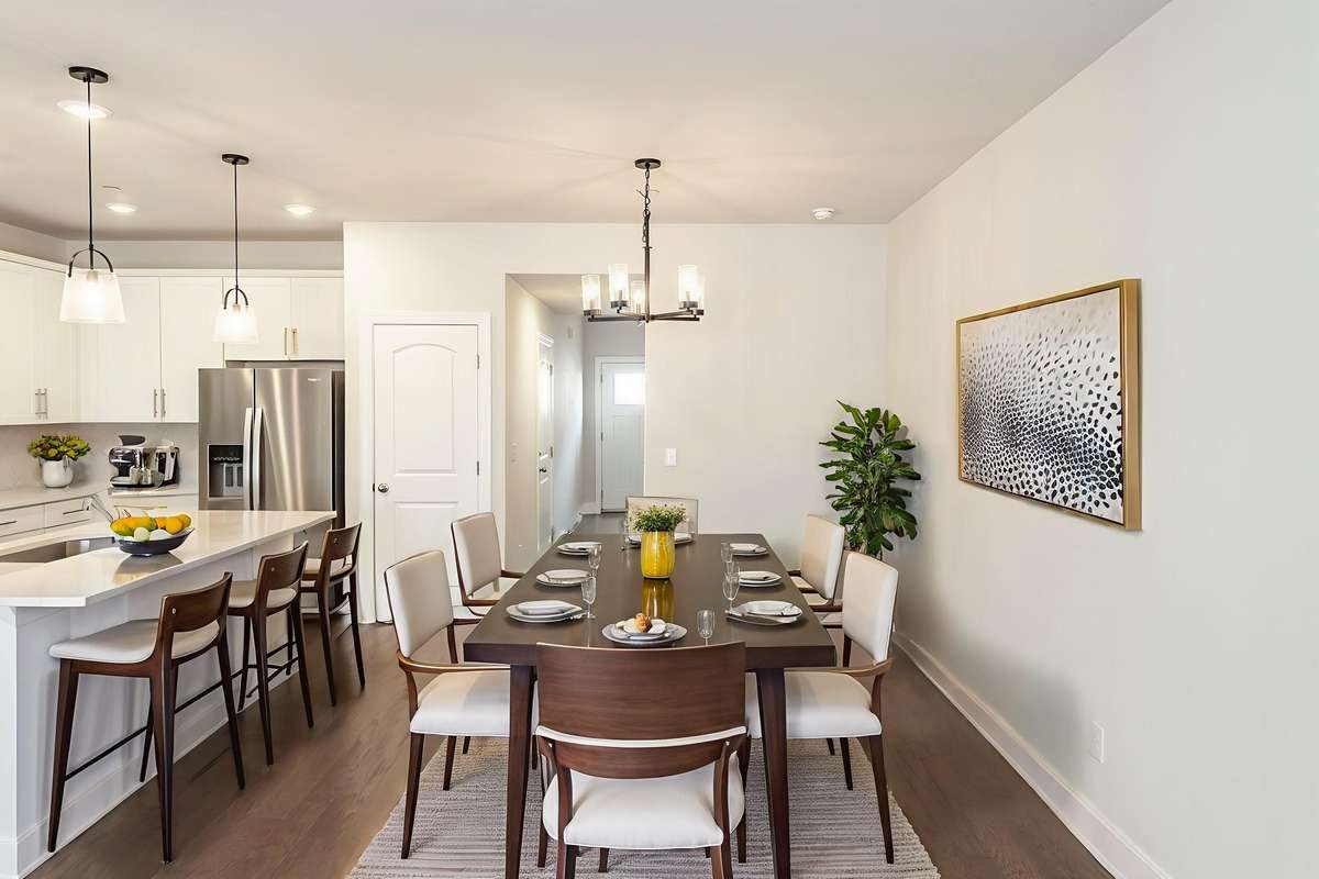 Virtual staging shows room for barstools at the island