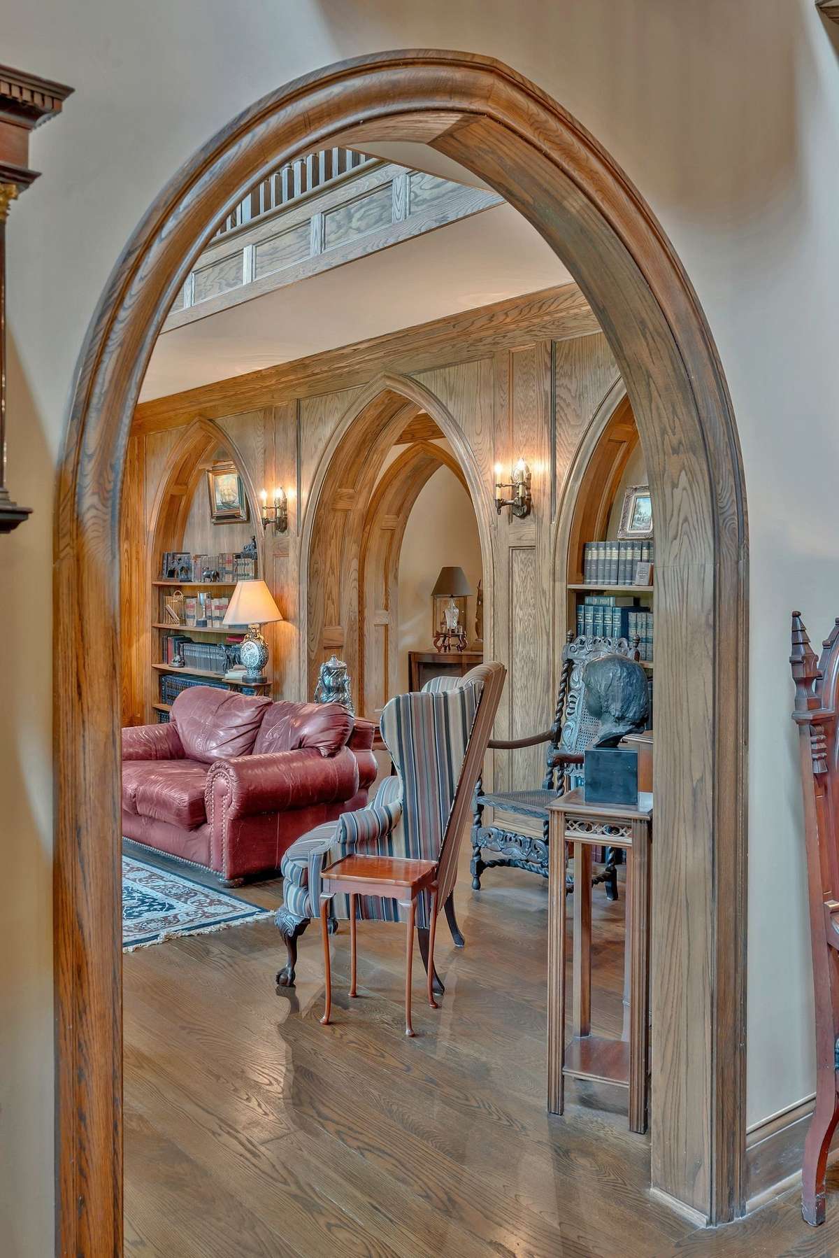 This Gothic-style home is a breathtaking showcase of arches- everywhere you look. The arches create a natural flow that's perfect for entertaining and setting an inviting, open atmosphere for parties.