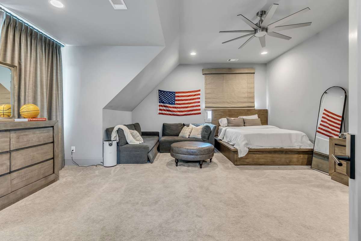 Back of house seperate Bedroom Suite. This is wonderful space for guests, home office, nanny and more. full bathroom with tub shower, closet, storage and flex space for crafts, gaming or more clothing