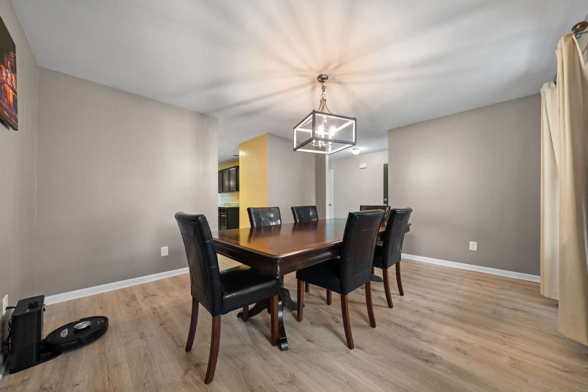 The dining room into the kitchen