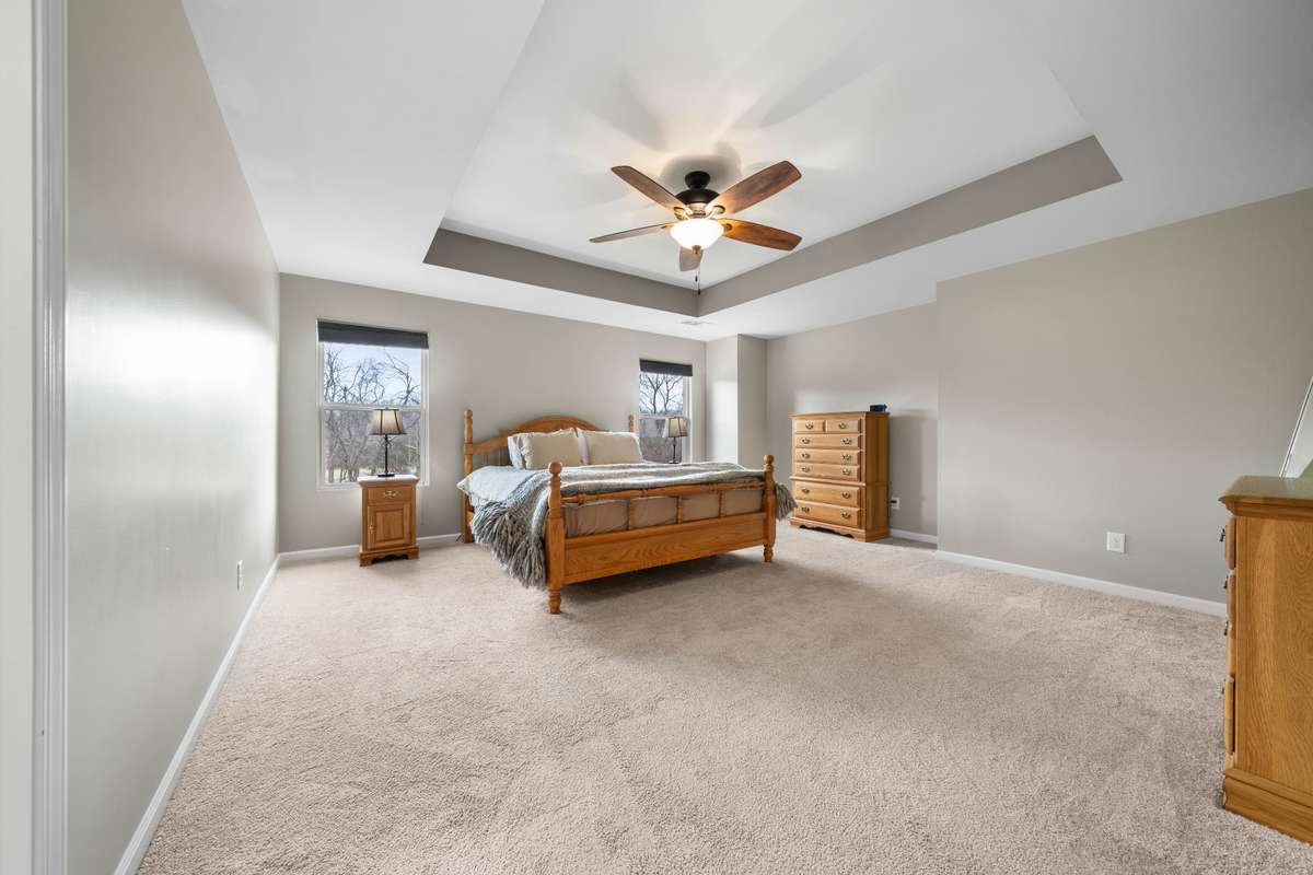 Primary bedroom from the door.
