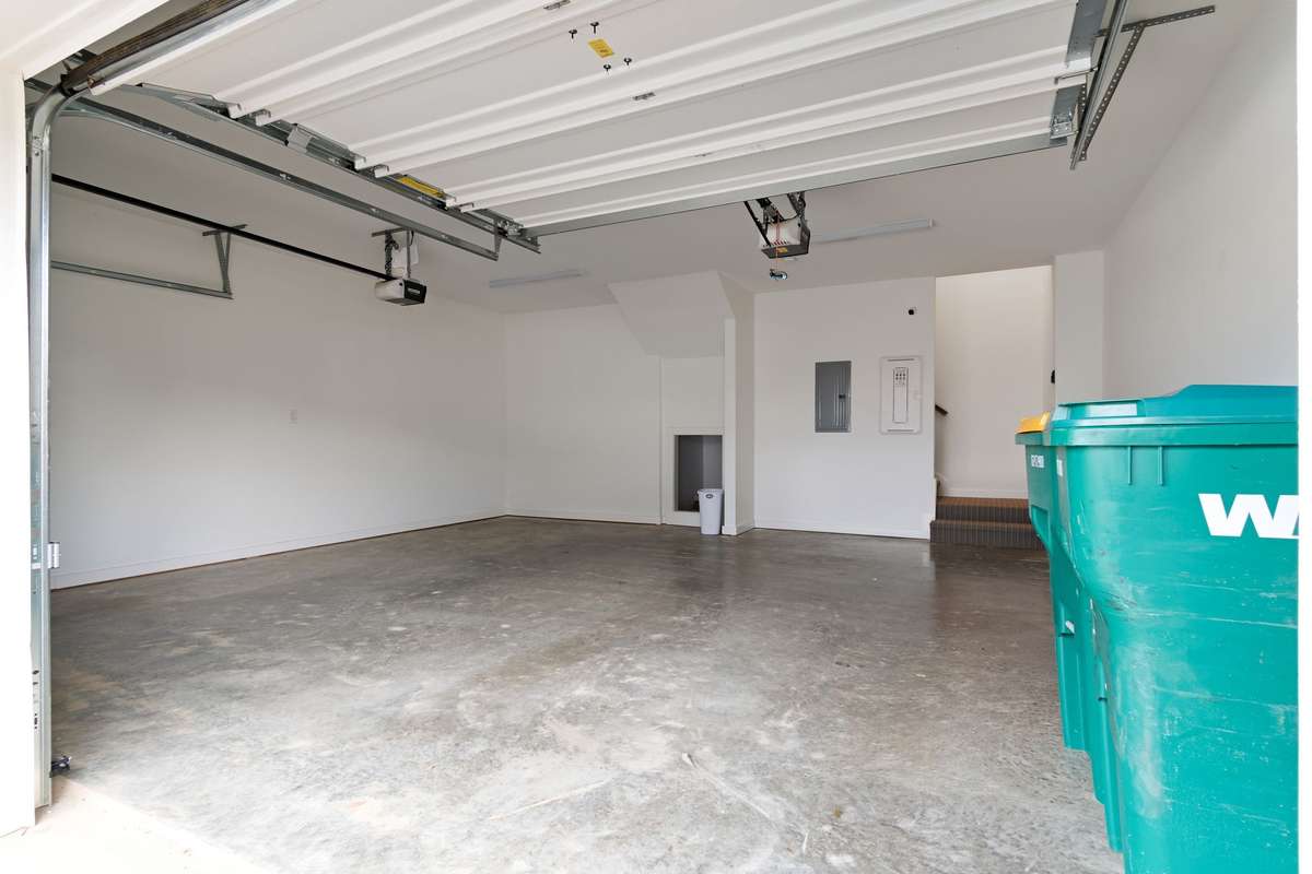 A view of the two car garage with separate bays.