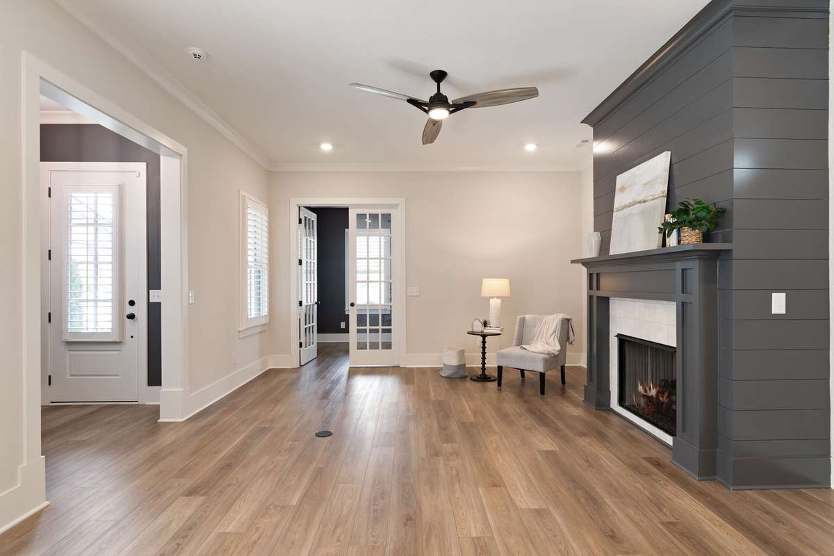 View of the foyer and living room space.