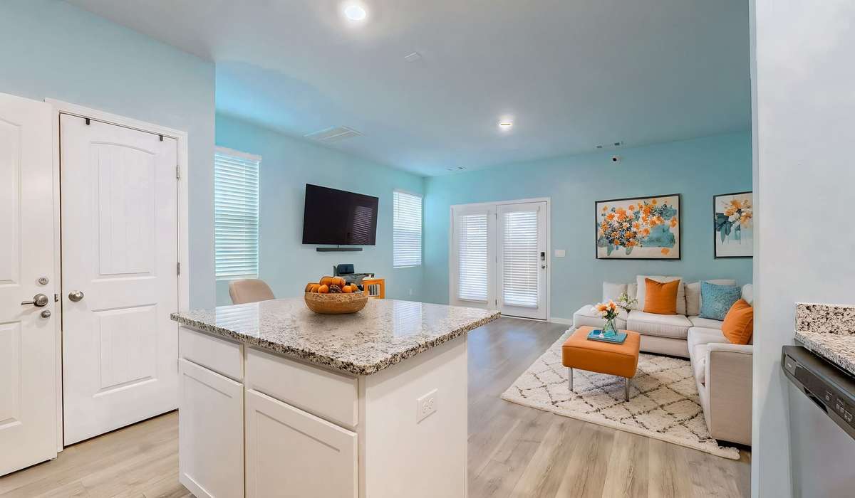 View of Living Room from the Kitchen- virtually staged