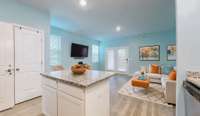 View of Living Room from the Kitchen- virtually staged