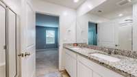 Owner's Suite Full bath includes Shower, Double Vanity with Granite, linen Closet, and private toilet area