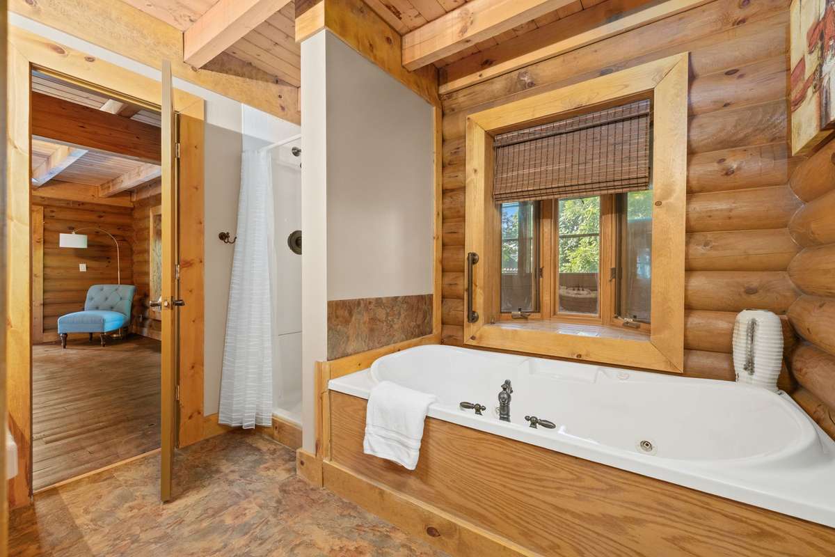 Primary bathroom with jetted tub and separate shower.