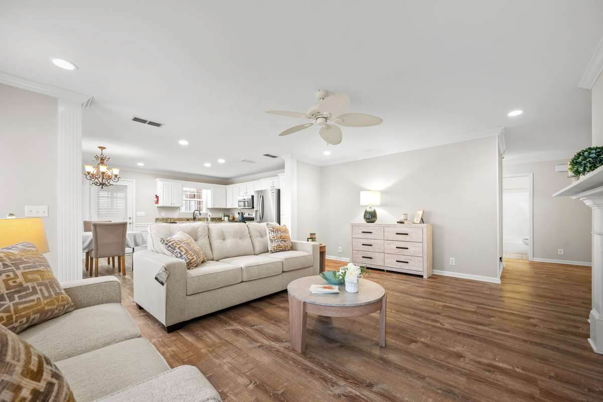 Fresh paint throughout the entire house brightens the space as does the recessed lighting throughout living area.