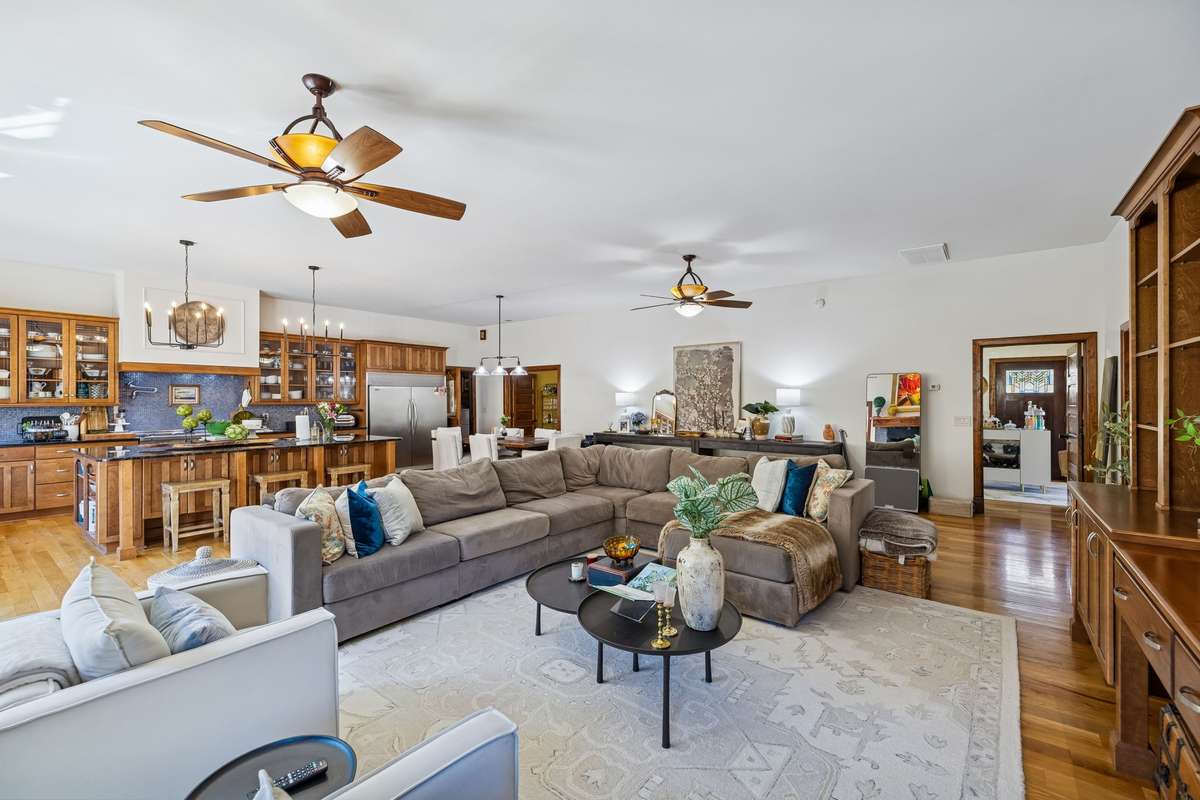 A look from the Living area toward the Kitchen and Dining area.