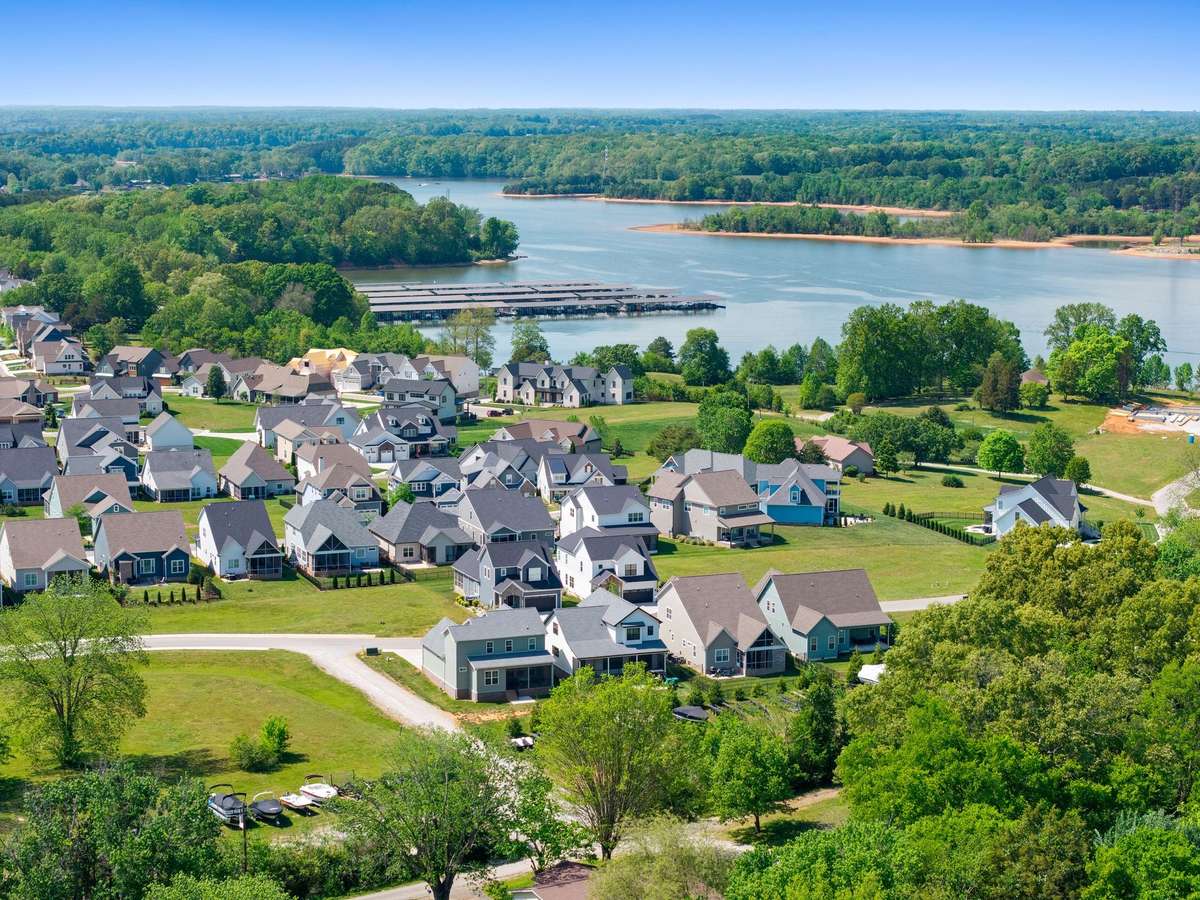 Aerial view showcasing the beautiful community and close proximity to the marina.