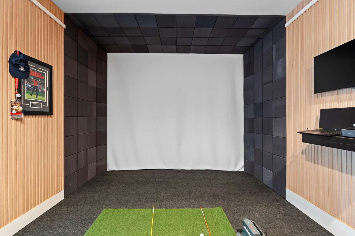 SkyTrak golf simulator, projector, and screen all remain