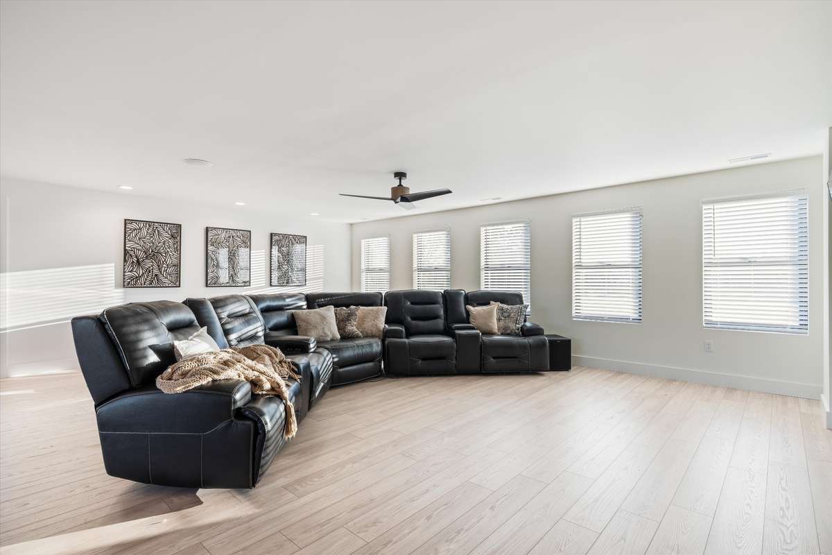 Upstairs rec room with surround sound for theater setup