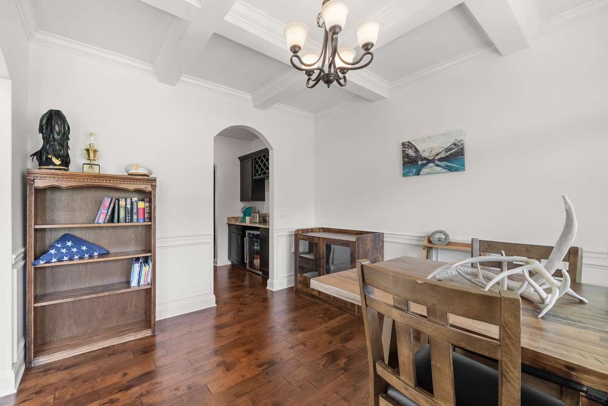 Dining room with coffered ceiling