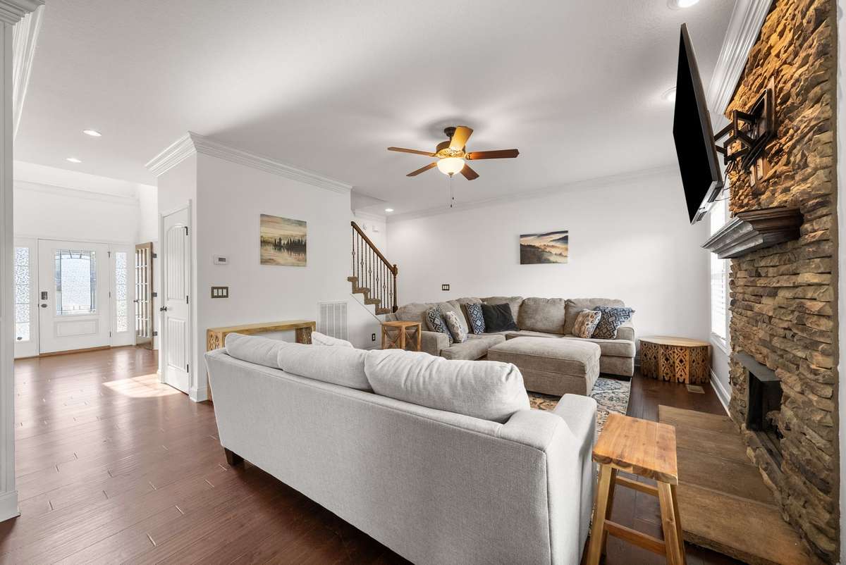 Living area with wood flooring