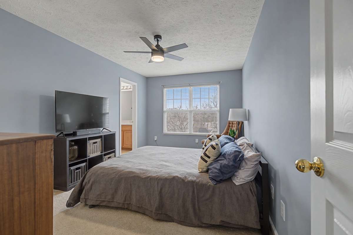 The primary bedroom features a NEW CEILING FAN/LIGHT and walk-in closet.